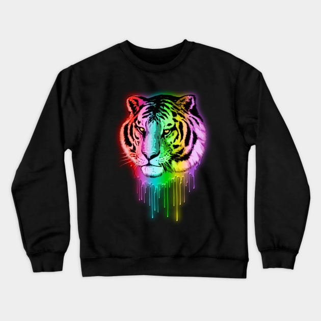 Tiger Neon Dripping Rainbow Colors Crewneck Sweatshirt by BluedarkArt